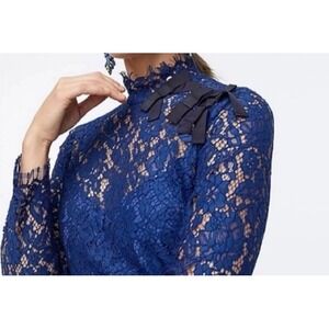 NWT $110 J Crew Top Blue Floral Lace Detachable Camisole‎ Bows Size 8